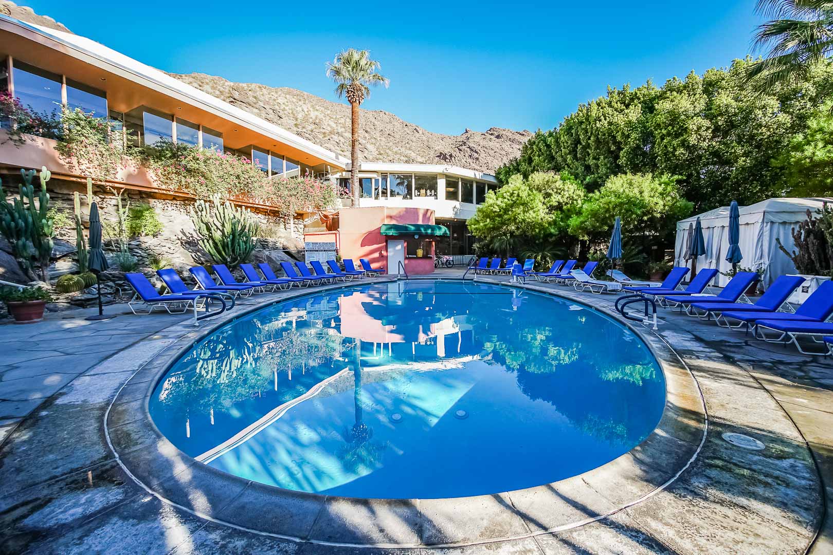 A crisp outdoor swimming pool at VRI's Palm Springs Tennis Club in California.